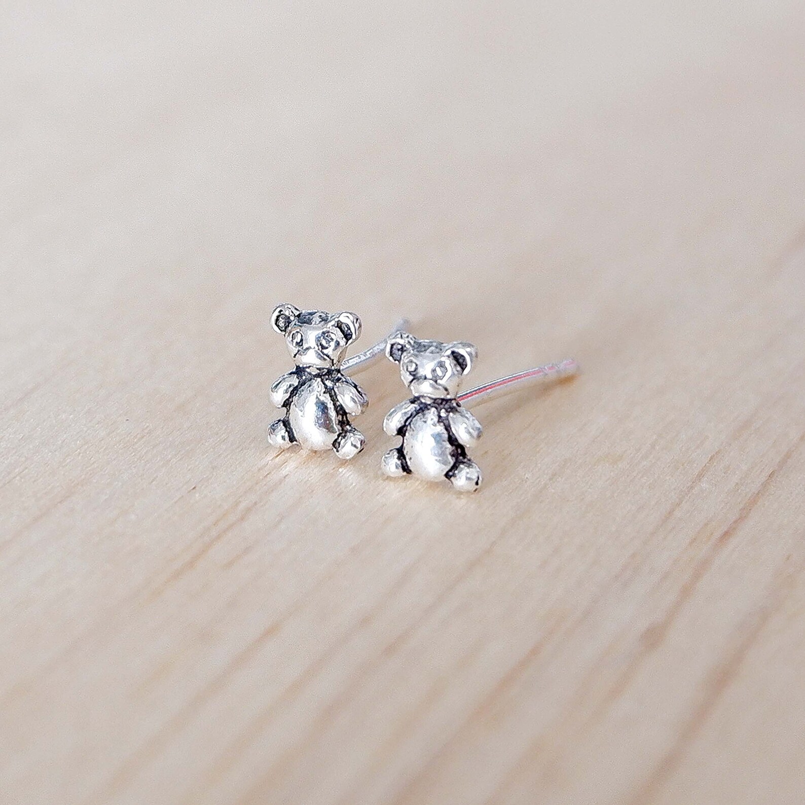 Tiny Teddy Bear Stud Earrings 925 Sterling Silver Bear Etsy