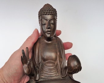 Vintage Balinese hand carved wooden Vitarka Mudra Buddha