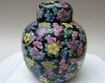 Chinese Jingdezhen porcelain Famille Noir Millefleur ginger jar
