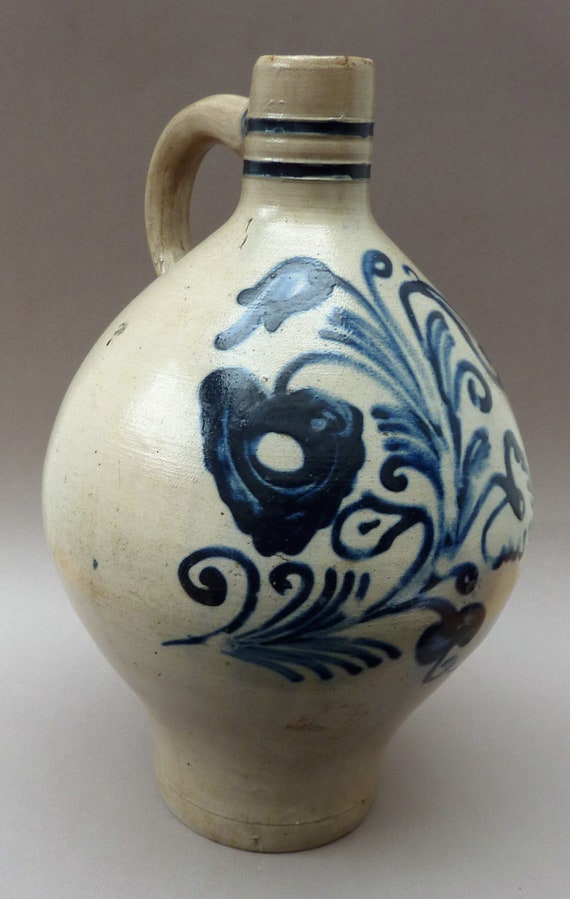 Antique Westerwald Oil Crock Jug With Flower Decoration Etsy
