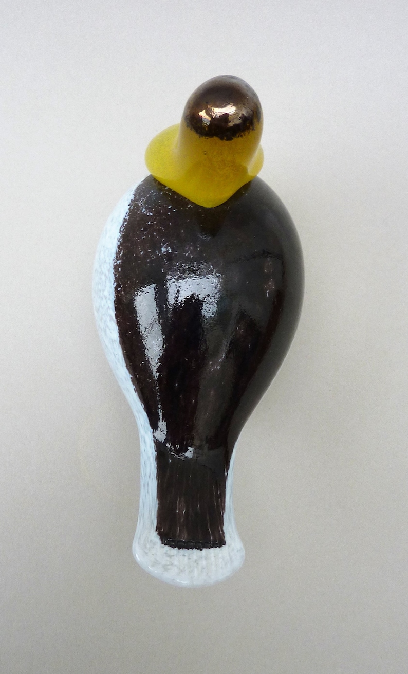Finland Art Glass Team bird in yellow white brown and copper
