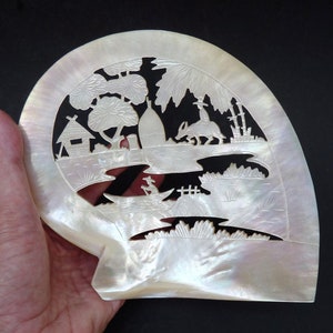 Antique Chinese engraved and carved mother of pearl shell