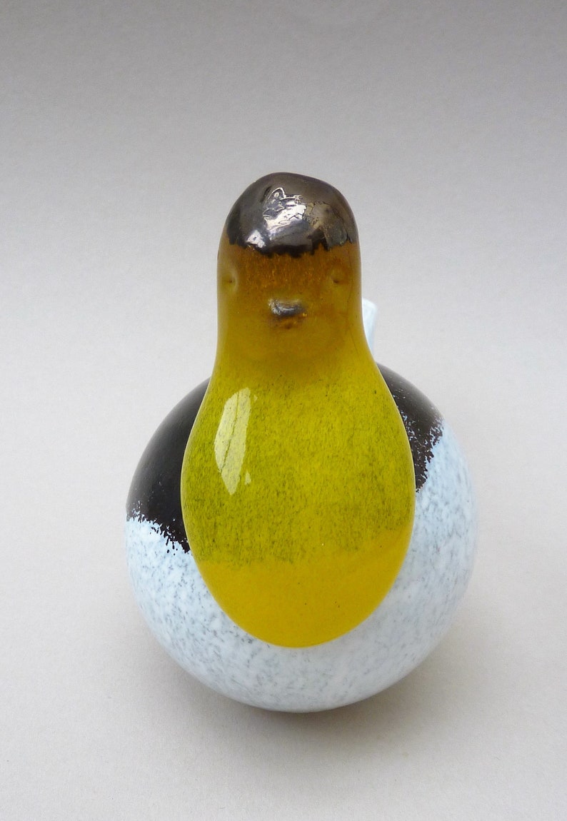 Finland Art Glass Team bird in yellow white brown and copper