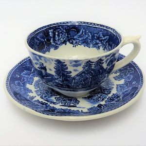 Arabia Finland Landscape Blue tea cup with saucer