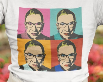 Ruth Bader Ginsburg Damen Kurzarm Shirt The Notorious RBG Pop Art Warhol weiß schwarz