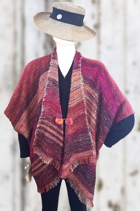 Handwoven Ruana With Sleeves With Handmade Matching Button Etsy