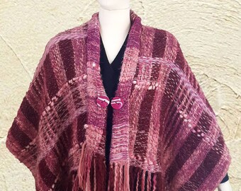 Handwoven Ruana  with Sleeves Handmade Shawl Wrap With Handmade button closure