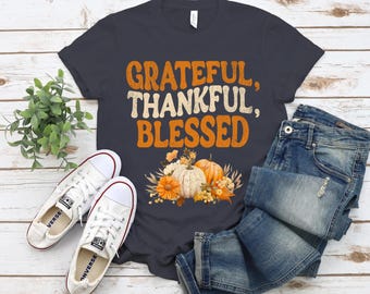 Thankful Grateful Blessed Autumn Shirt Design, Fall Pumpkin SVG PNG (Digital Download)