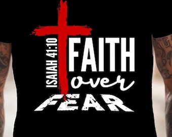Arte de la Cruz Cristiana "Fe sobre el Miedo" (Descarga digital - png, svg, pdf) Transferencia DTF