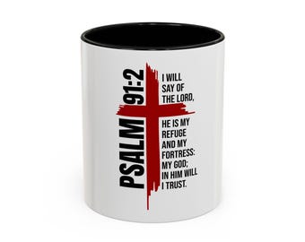 Psalm 91:2 Cross Scripture Coffee Mug | Bible Verse Ceramic Mug