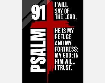 Psalm 91:2 Acrylic Wall Art, Red Cross Scripture Sign, Modern Christian Home Decor