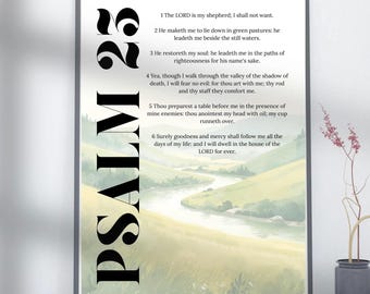 Lámina artística en acuarela del Salmo 23, decoración cristiana para el hogar, arte mural religioso (PNG, SVG, PDF)