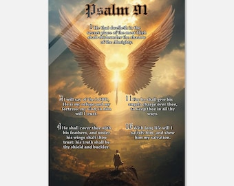 Psalm 91 Acrylic Print, Gothic Calligraphy Wall Art, Christian Home Decor