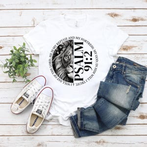Salmo 91:2 Camiseta con león / Diseño de círculo bíblico