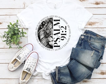 Psalm 91:2 Lion Tee | Scripture Circle Design