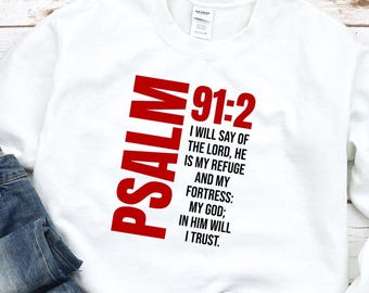 Salmo 91:2 Christian PNG – Design per maglietta con versetto della Bibbia DTF Transfer (download digitale)