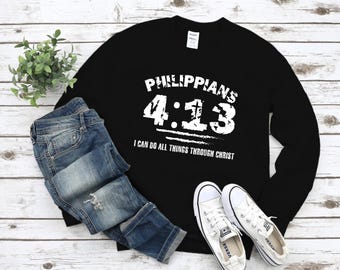 Christian TShirt Design, Philippians 4:13 Distressed font PNG SVG DTF Transfer (Digital Download)