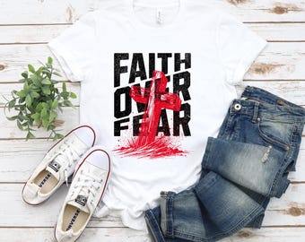 Faith Over Fear PNG Distressed Christian cross SVG TShirt design  DTF Transfers (Digital Download)