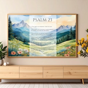 Psalm 23 Watercolor Art, Christian Mountain Landscape, Religious Wall Decor (PNG, PDF, SVG)