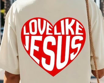 Corazón de amor cristiano como el de Jesús PNG, diseño de camiseta con versículo bíblico (descarga digital)