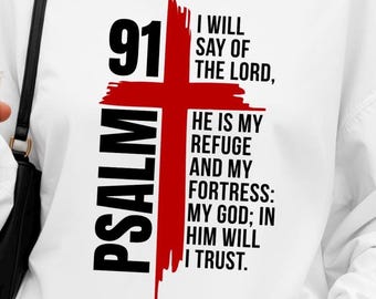 Salmo 91 Cruz PNG Versículo bíblico cristiano / Diseño de camiseta de arte católico Transferencias DTF (Descarga digital)