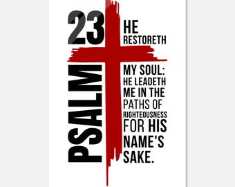 Psalm 23:3 Acrylic Print | Red Cross Christian Wall Art, Modern Scripture Decor