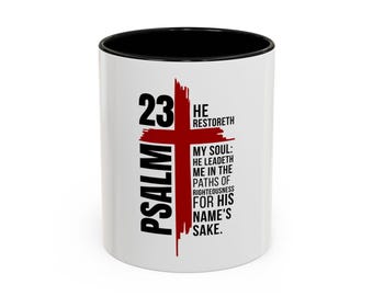 Psalm 23 Scripture Cross Mug | 11oz or 15oz Accent Coffee Mug