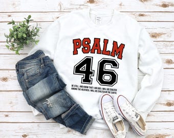 Psalm 46 Retro Bible verse Christian Shirt Design Varsity font DTF prints PNG SVG  (Digital Download)