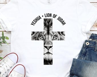 Lion of Judah Yeshua PNG Cross TShirt Design | Christian png Bible Verse DTF Transfers