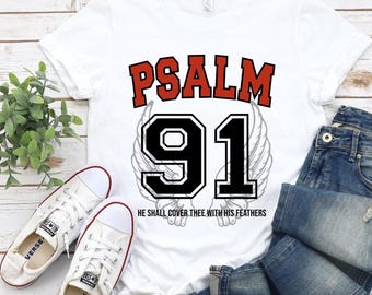 Psalm 91 SVG, Angel Wings Christian Bible Verse PNG for DTF Transfers (Digital Download)