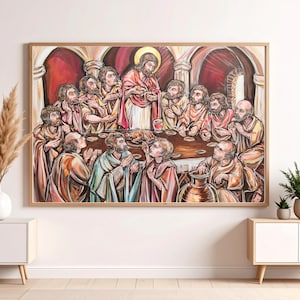 Handmade Christian Wall Art | Symbolic Last Supper Scene | Watercolor & Acrylic | Religious Home Decor| Religious Artwork | Catholic Art