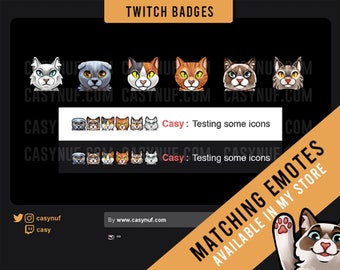 Cat Badges for Twitch, Discord, Youtube | cute premade twitch badges | ready to use | custom chat sub badges | streamer graphics