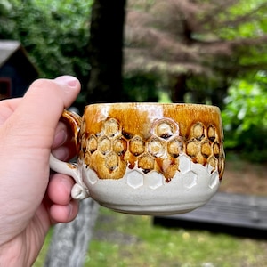 Tasse à café en céramique faite main : décoration nid d'abeille, tasse à expresso
