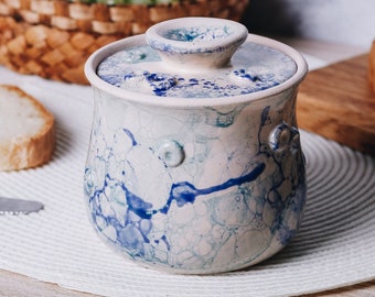 Beurrier bleu français, couvert beurrier, pot de beurre en poterie fait main, cadeau de cuisine pour un ami, cadeau de maman, meilleure idée cadeau de pendaison de crémaillère