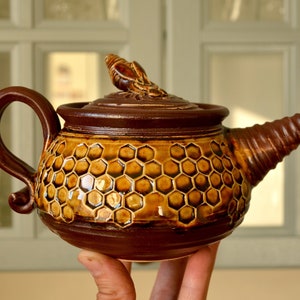 Ceramic Teapot, Handmade Ceramics, Honeycomb Decor, Handmade Teapot, Made In Ukraine, Ceramic Art, Bee Kitchen Decor, Tea Kettle, Gift Idea