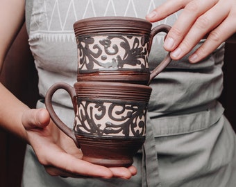 Ceramic Cup Hand Painted, Handmade Ceramic Tea Mug, Pottery Coffee Mug, Large Tea Mug,  Handmade Gift, Natural Materials,  Housewarming Gift