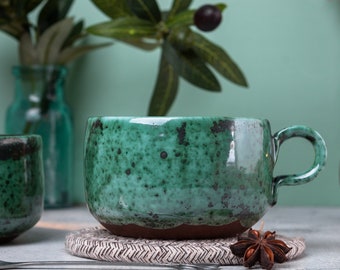 Pottery Coffee Mug, Green Ceramic Coffee Mug, Espresso Mug, Handmade Poterry Mug, Personalized Mug, Coffee Lover Gift, Best Friend Gift Idea