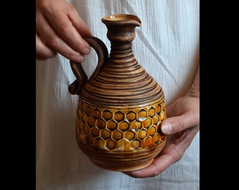 Honey Ceramic Pitcher Wine, Ceramic Jug, Handmade Ceramics Juice Pitcher, Honeycomb Decor, Pottery Natural Bottle, Beekeeper Gift, Mom Gift