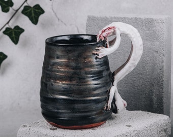 Axolotl, Large Ceramic Mug, Large Cappuccino Mug, Handmade Tea Mug, Stoneware Mug With Axolotl Lid, Handmade Pottery mug, Best Friends Gift