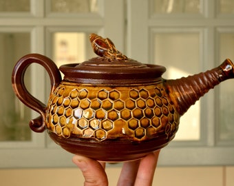 Ceramic Teapot, Handmade Ceramics, Honeycomb Decor, Handmade Teapot, Made In Ukraine, Ceramic Art, Bee Kitchen Decor, Tea Kettle, Gift Idea