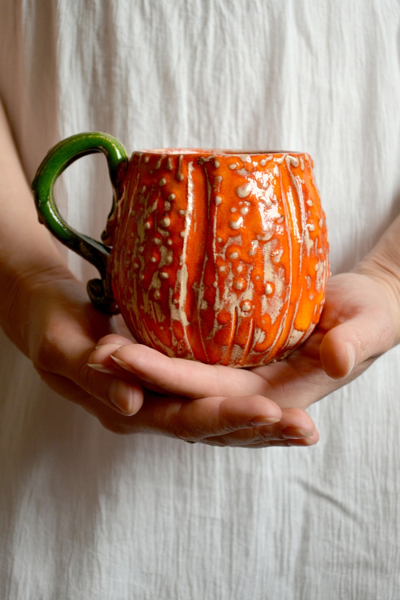Pumpkin Mug Orange Set Of Two Mugs Shape Of a Pumpkin Etsy