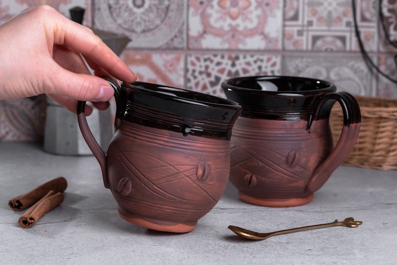 Ceramic Coffee Mug, Handmade Cup, Made In Ukraine, Coffee Bean Decor, Art Rustic Style, Handmade Pottery, Coffee Cup, Coffee Lover Gift Idea image 5