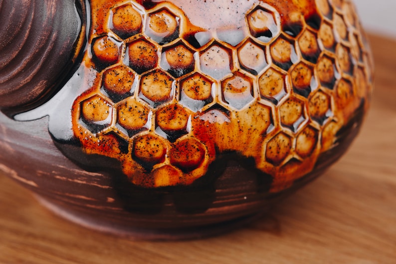 Handmade Ceramic Kettle, Tea Brewing Kettle, Honeycomb Decor, Ceramic Home Decor, Tea Lover Gift, Beekeeper Gift, Best Friend Gift Idea image 9