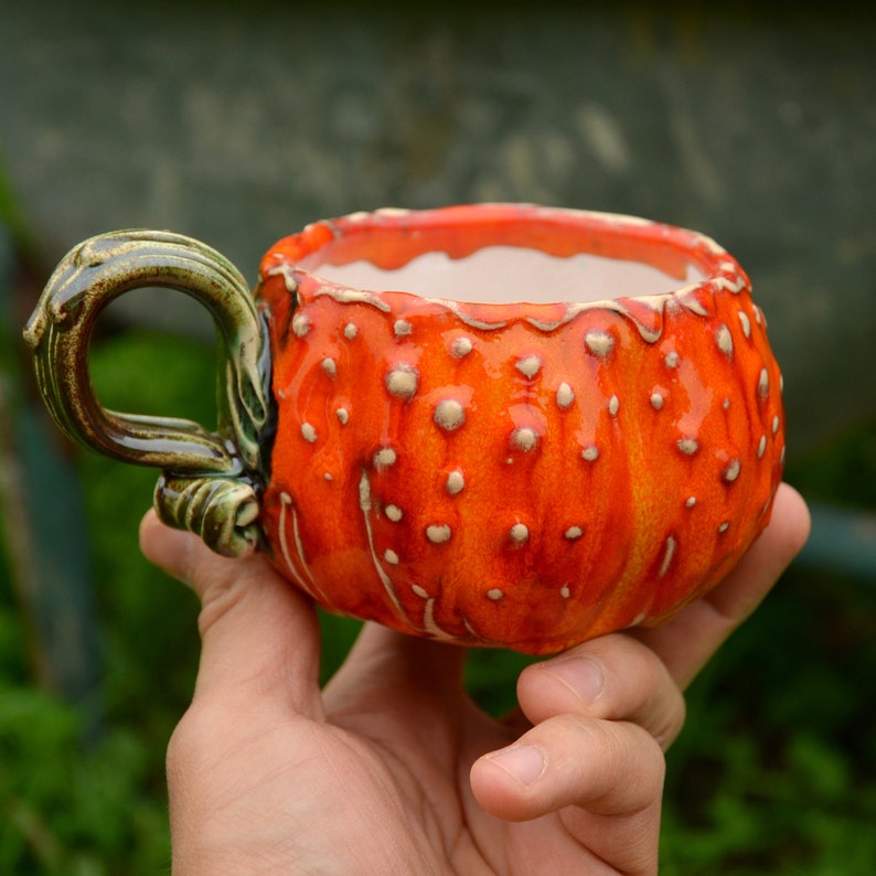 Pumpkin Mug Orange Set Of Two Mugs Shape Of a Pumpkin Etsy