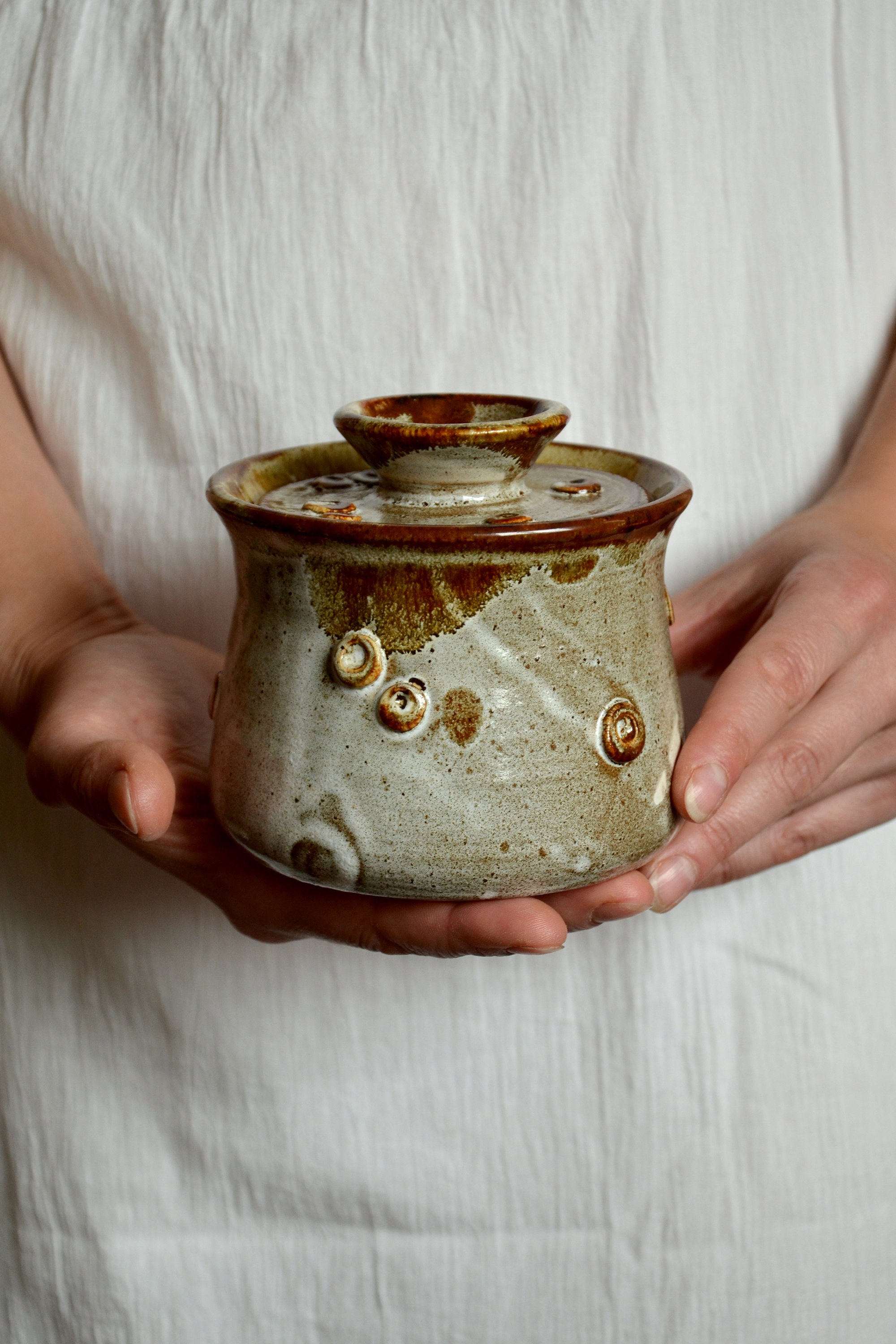 Pottery Butter Keeper With Lid French Butter Pot WhiteGold Etsy