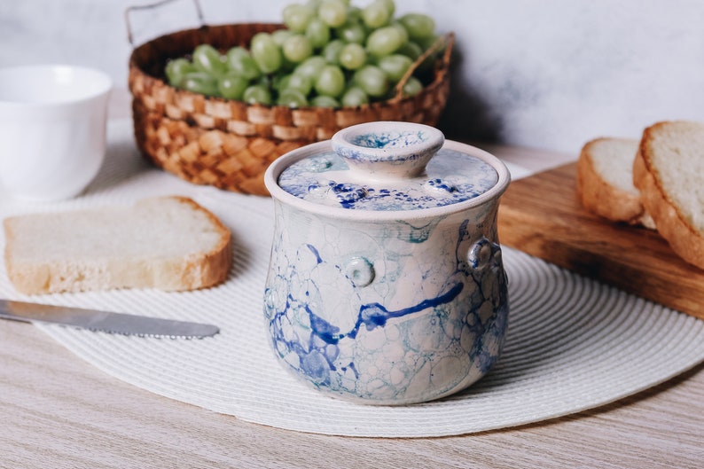 Beurrier bleu français, couvert beurrier, pot de beurre en poterie fait main, cadeau de cuisine pour un ami, cadeau de maman, meilleure idée cadeau de pendaison de crémaillère image 1