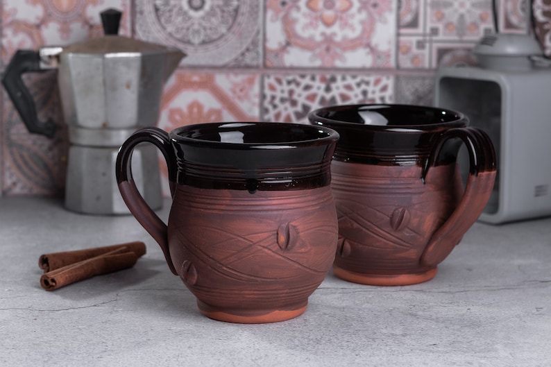 Ceramic Coffee Mug, Handmade Cup, Made In Ukraine, Coffee Bean Decor, Art Rustic Style, Handmade Pottery, Coffee Cup, Coffee Lover Gift Idea image 2