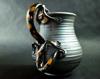 Ceramic Salamander Pitcher, Pottery Wine Pitcher, With Lizard Handle,  Metallized Ceramic, Fine Art Ceramics, Ceramic Milk Pitcher, Mom Gift