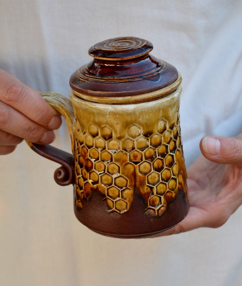 Handmade Pottery Coffee Mug, Honeycomb Pottery Cup, Honey Pottery, Honey Decor Pottery Mug, Best Friend Birthday Gift, Mom Gift, Coffee Mug image 6