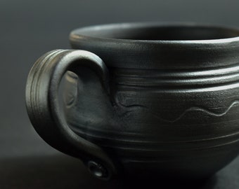 Handmade Black Matte Ceramic Coffee Mug, Metallic Glaze